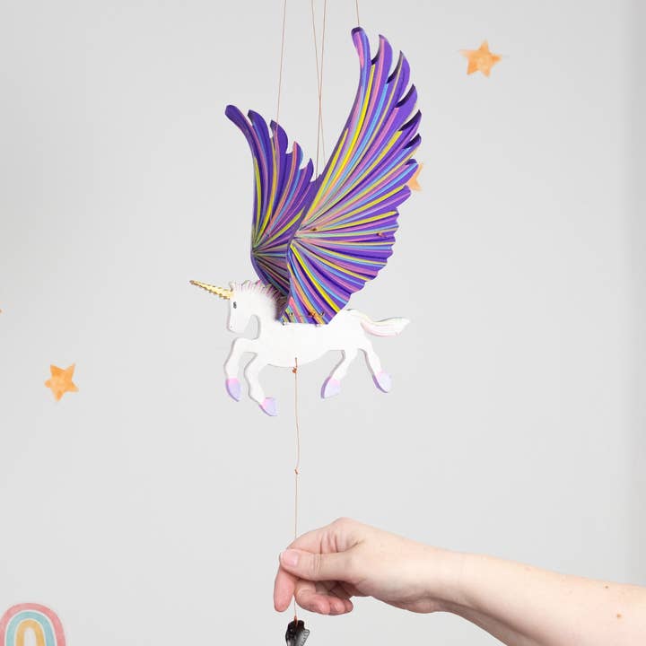 Purple Handpainted Unicorn Flying Mobile