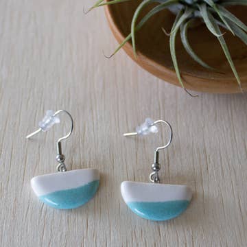 Turquoise/White Half-Circle Ceramic Earrings