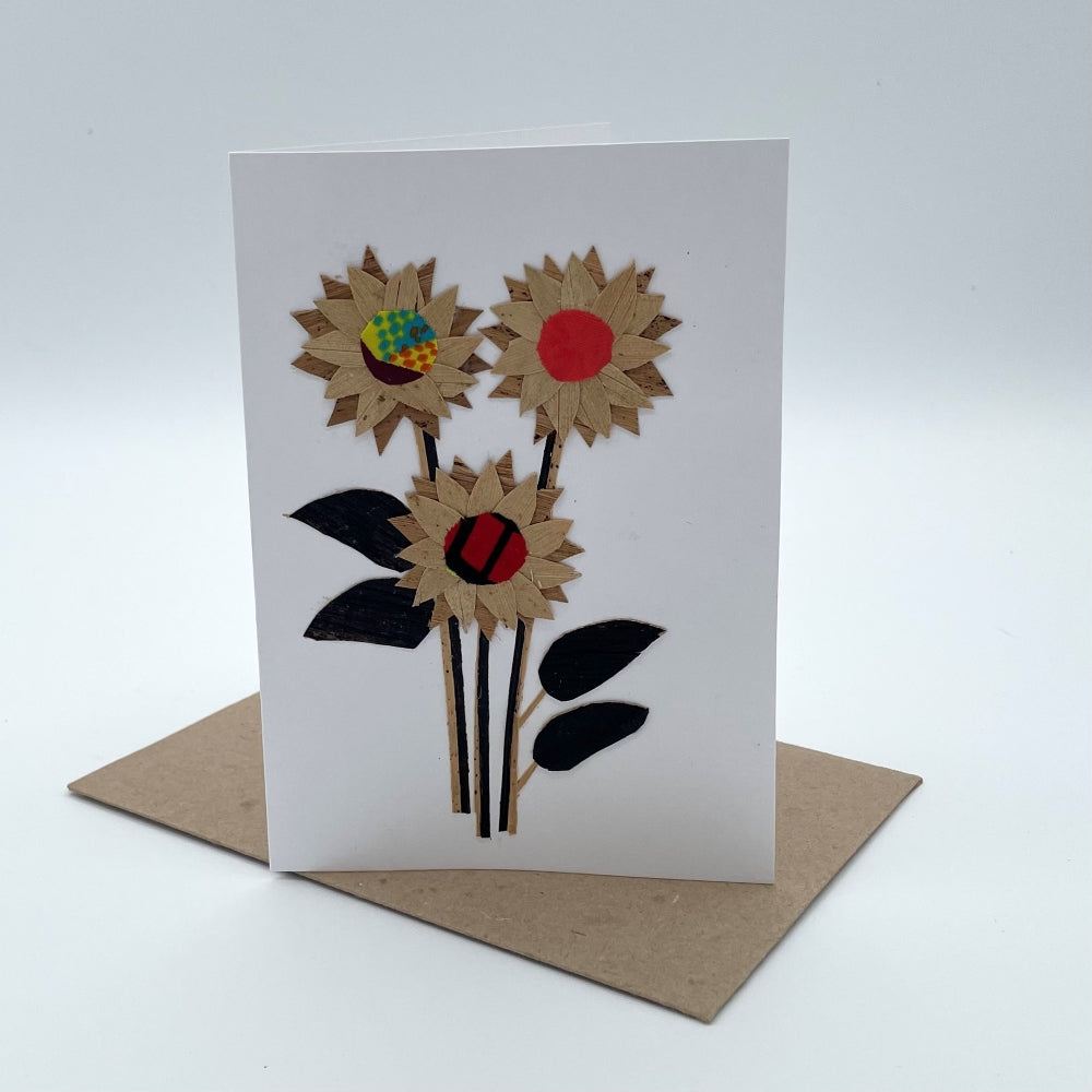 Handcrafted Banana Fiber & Kitenge Sunflower Card