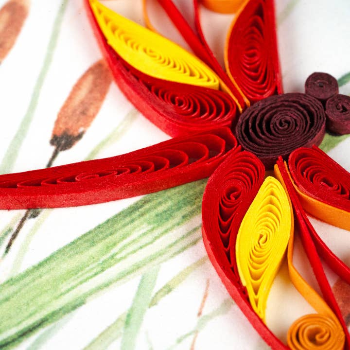 Red Dragonfly and Cattails Quilled Gift Enclosure