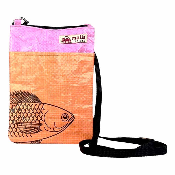 Orange Recycled Feed Sack Phone Bag