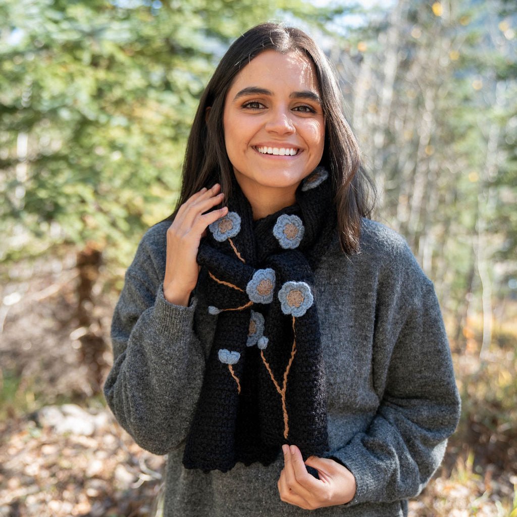 Embroidered Floral Alpaca Blend Scarf