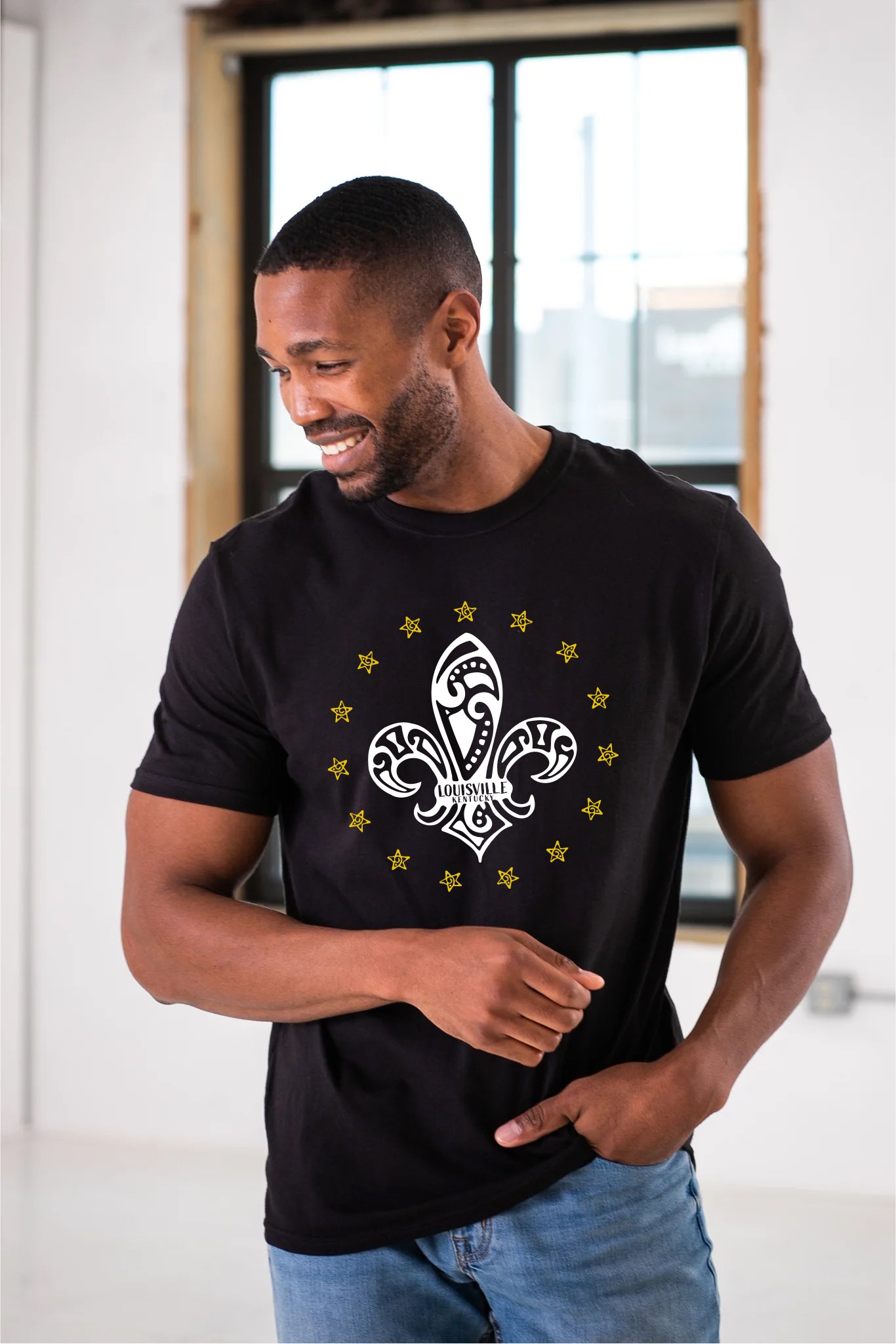 Louisville Fleur-de-Lis T-Shirt Eco Cotton Black with Short Sleeves - GOEX