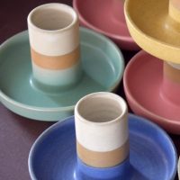 Ceramic Taper Candleholder with Dish - Assorted