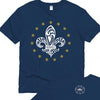 Louisville Fleur-de-Lis Women&#39;s T-Shirt Premium Cotton Navy with Short Sleeves - GOEX