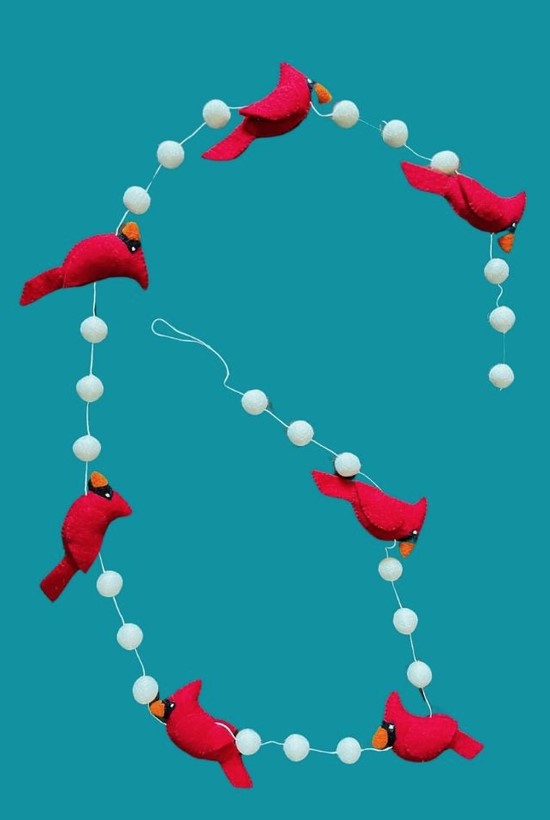 Cardinals &amp; Felt Balls Garland