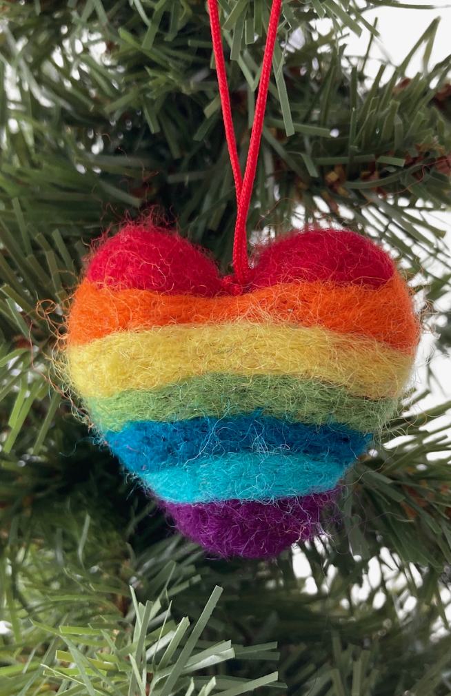 Rainbow Heart Felt Ornament