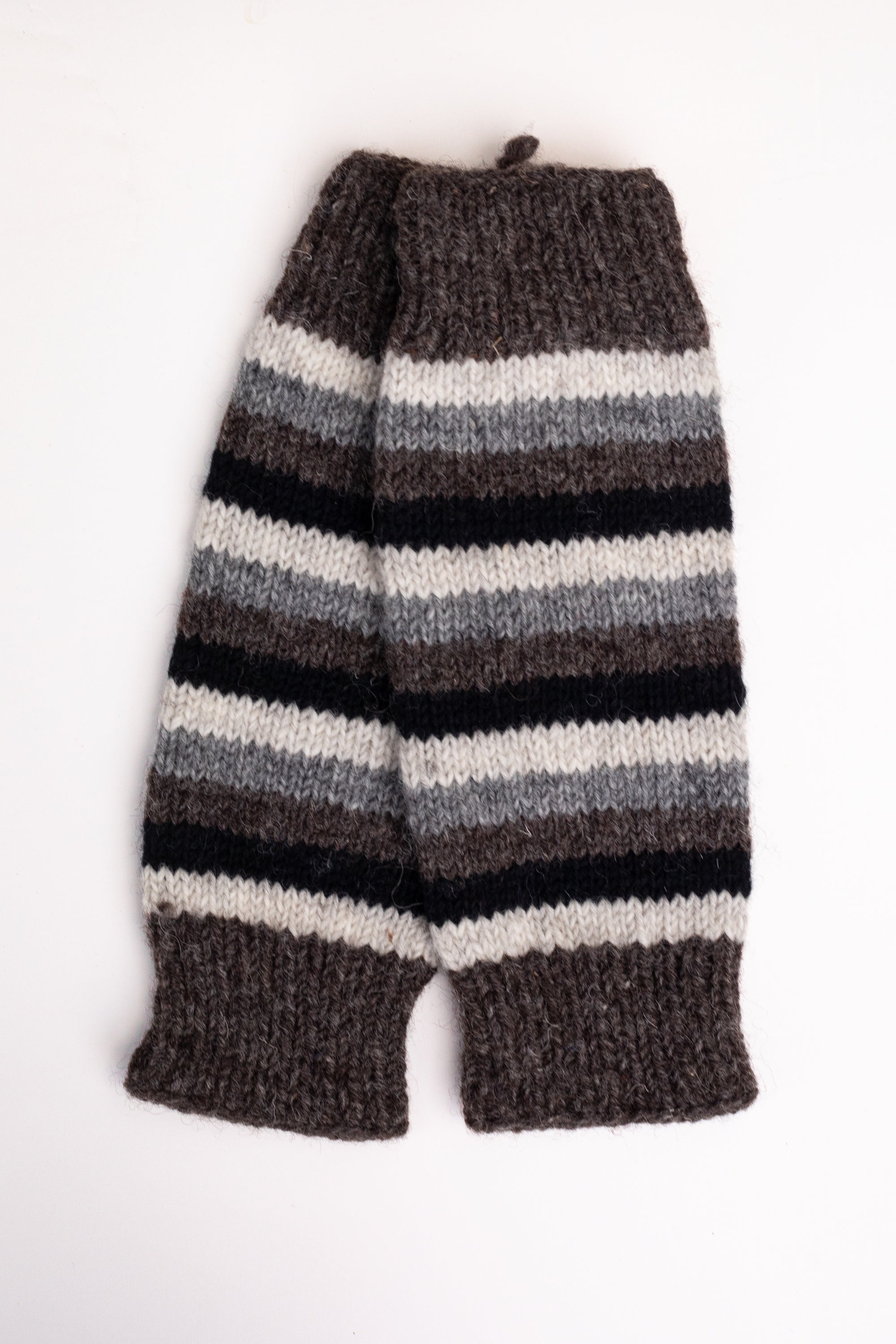 Striped Wool Legwarmers (Grey) - Made in Nepal