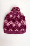 Wool &amp; Fleece Hat with Pom - Diamond Design (Pink &amp; Fuchsia) - Made in Nepal