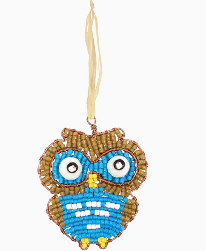 Recycled Glass Bead Owl Ornament
