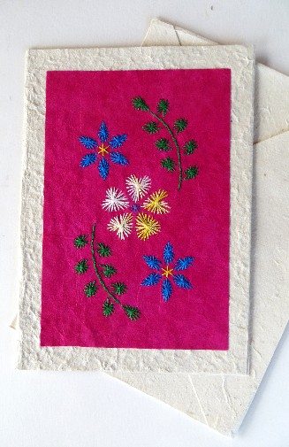 Embroidered Handmade Paper Card - Assorted