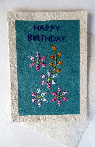 Embroidered Handmade Paper Card - Assorted