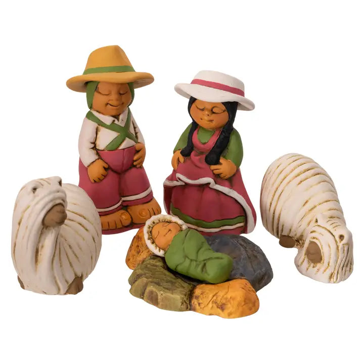 Ceramic Nativity Set with Alpacas, Small - Set of 5