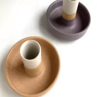 Ceramic Taper Candleholder with Dish - Assorted
