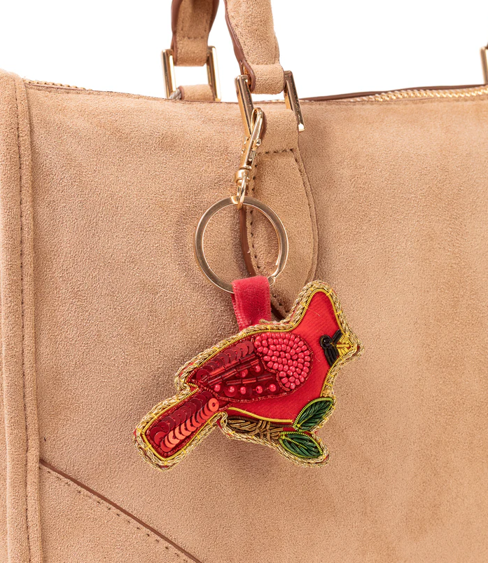 Beaded Cardinal Bag Charm Keychain