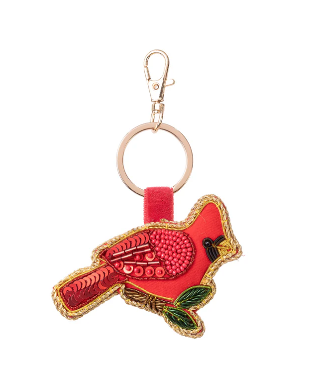 Beaded Cardinal Bag Charm Keychain