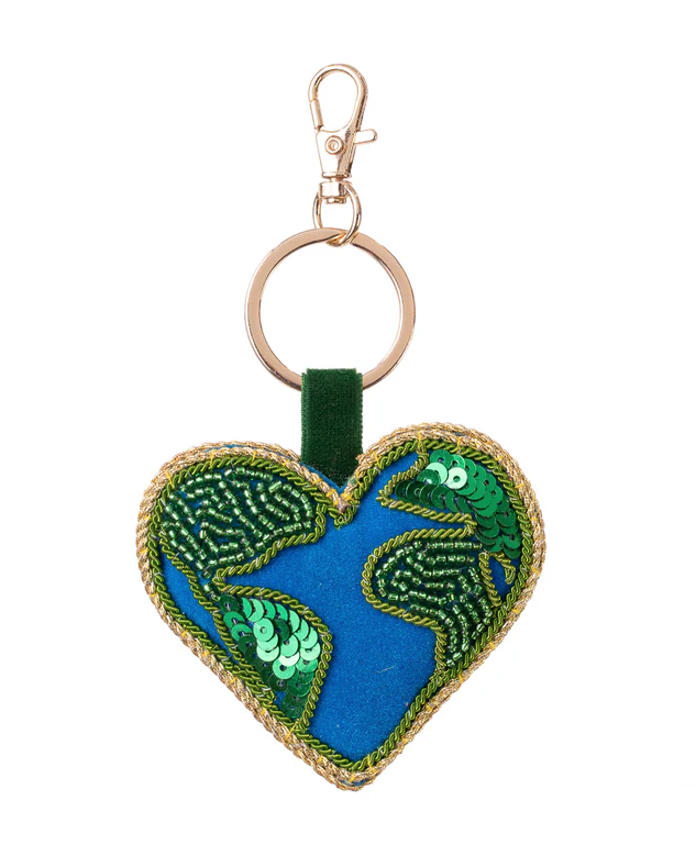 Beaded Heart Earth Bag Charm Keychain