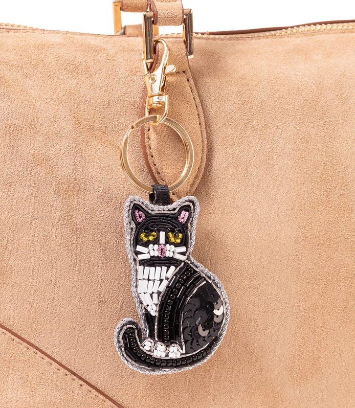 Beaded Cat Bag Charm Keychain