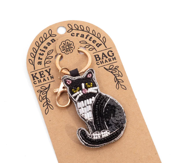 Beaded Cat Bag Charm Keychain