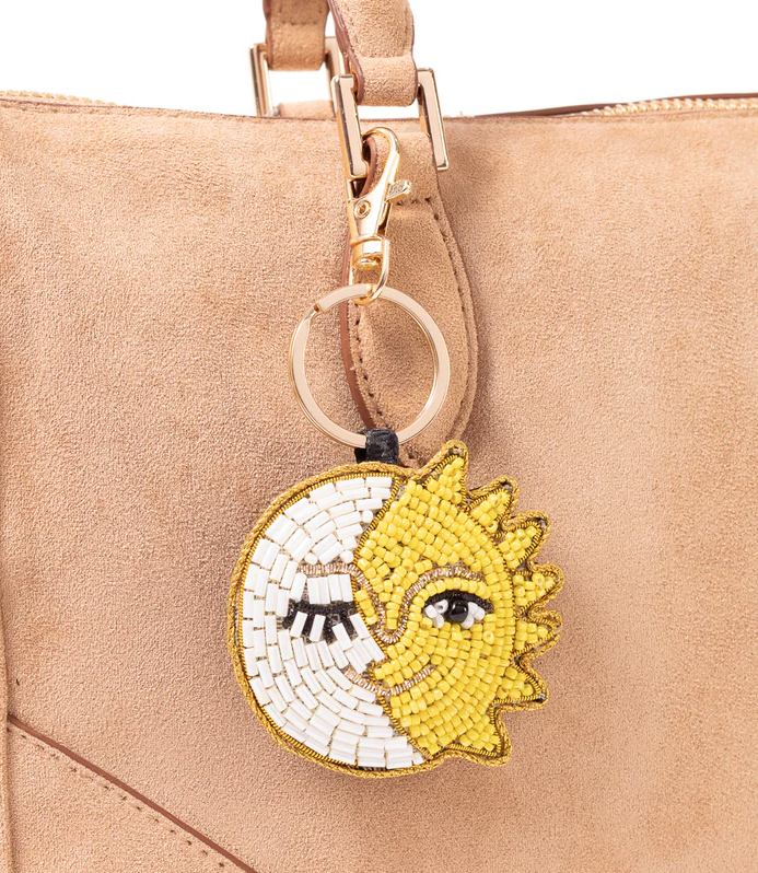 Beaded Sun &amp; Moon Bag Charm Keychain