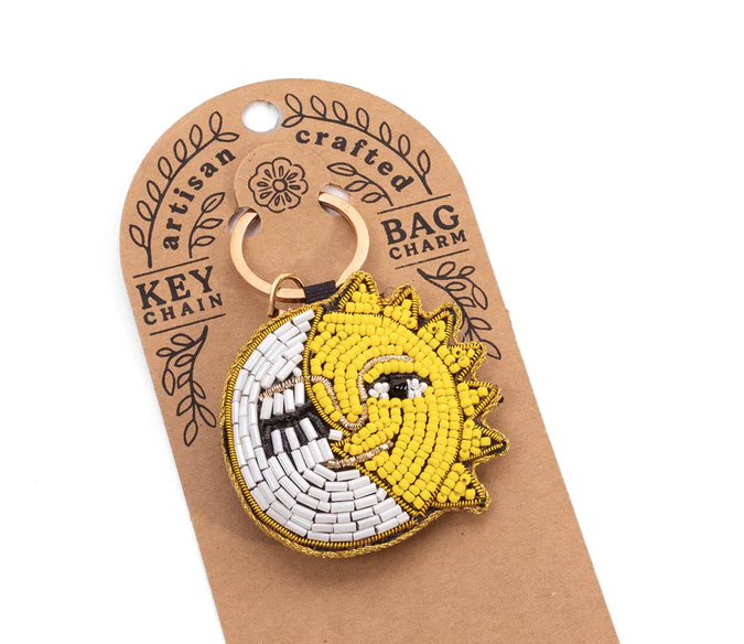 Beaded Sun &amp; Moon Bag Charm Keychain