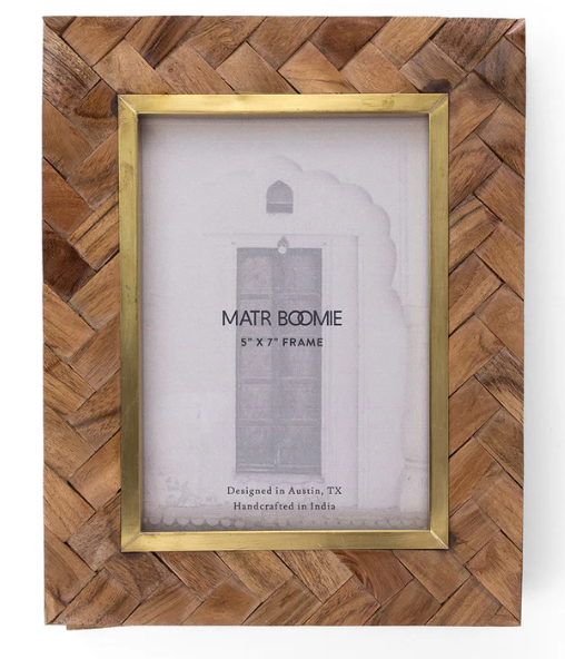 Carved Wood with Brass Inlay 5x7 Frame