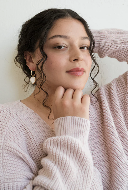 Mother of Pearl Heart Hoop Earrings