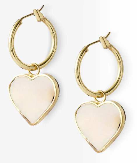 Mother of Pearl Heart Hoop Earrings
