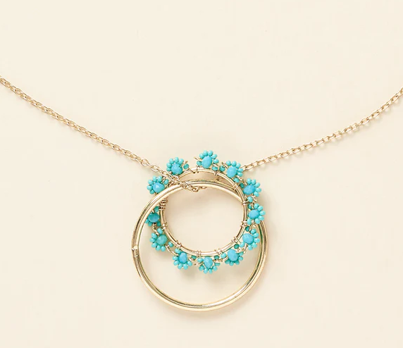 Beaded Hoop Pendant Necklace - Turquoise & Gold - Matr Boomie (Jewelry)