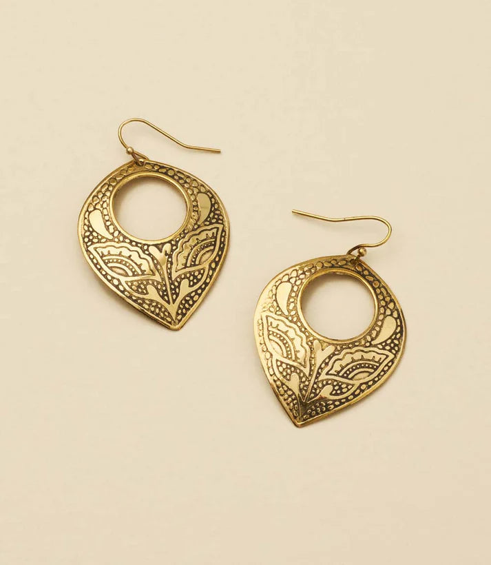 Embossed Teardrop Brass Earrings