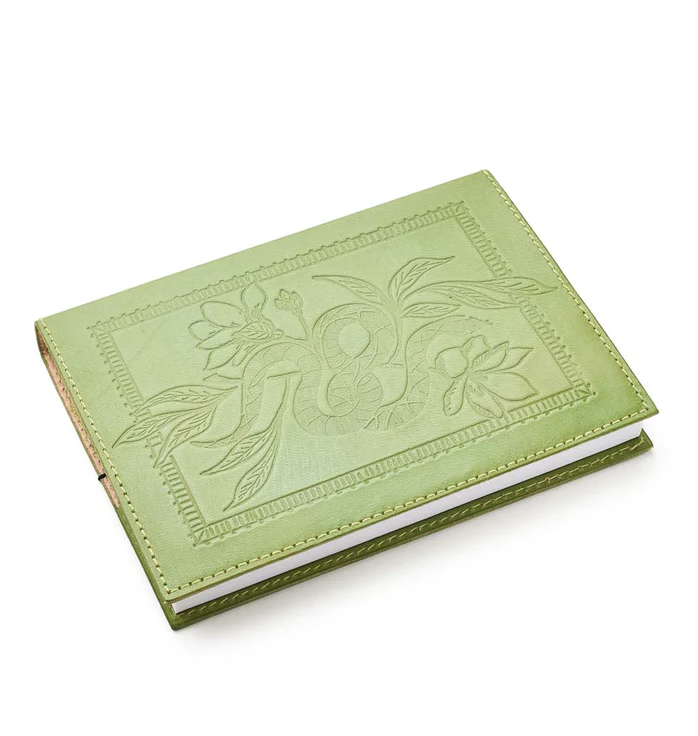 Snake Embossed Leather Journal - Green