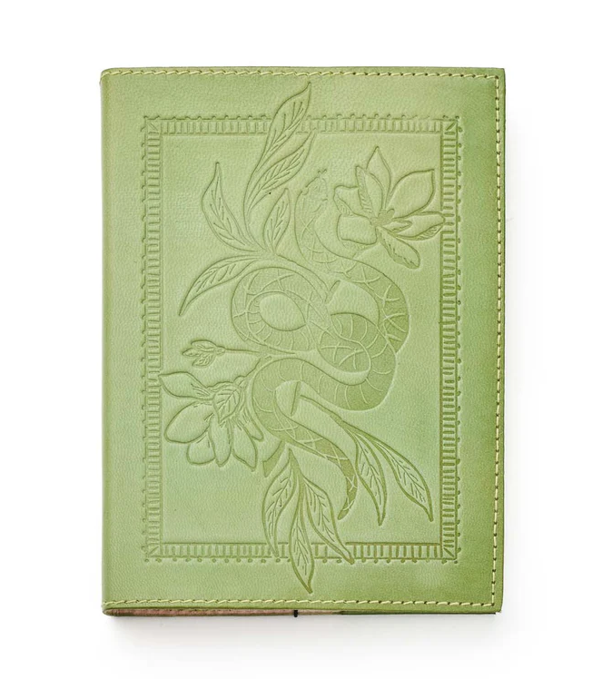 Snake Embossed Leather Journal - Green
