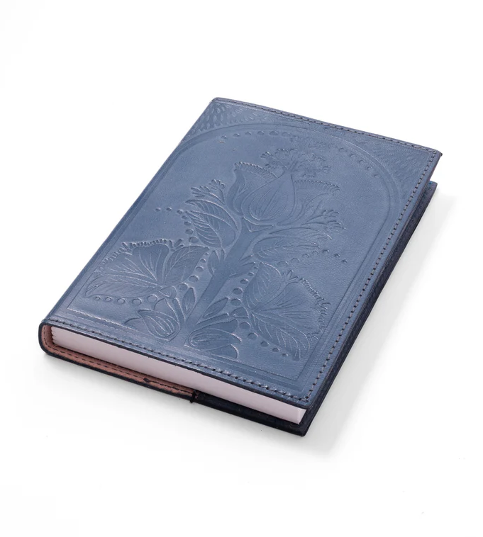 Floral Embossed Leather Journal - Blue