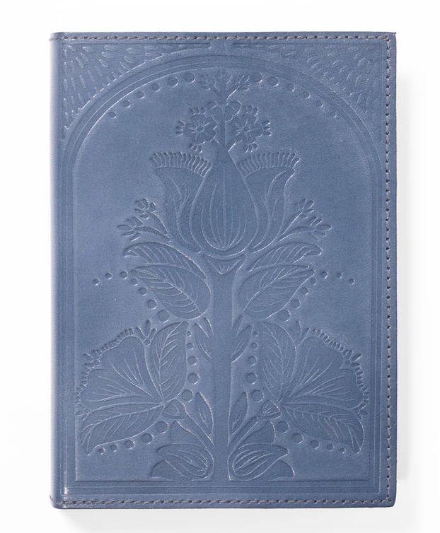 Floral Embossed Leather Journal - Blue