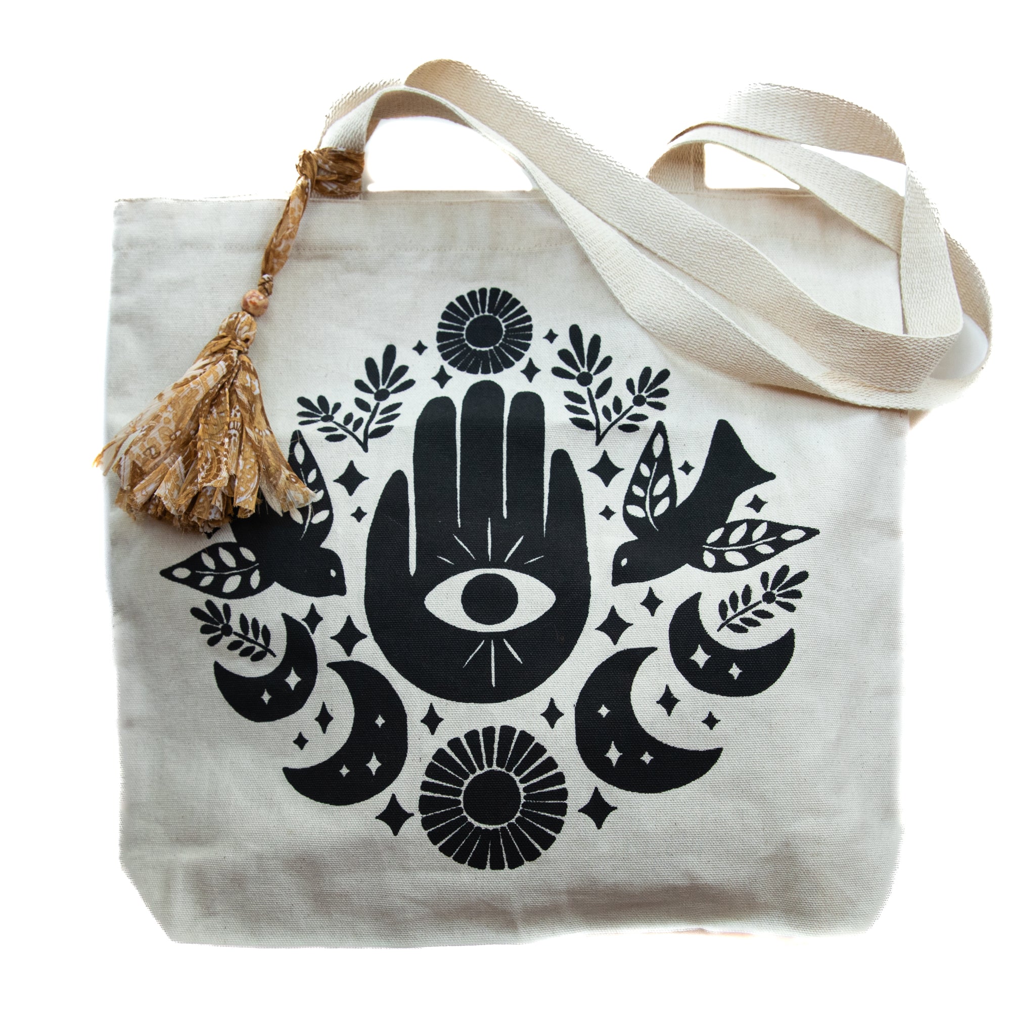 Hamsa Moon Phase Canvas Cotton Tote Bag