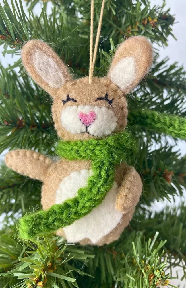 Felt Bunny Ornament with Scarf