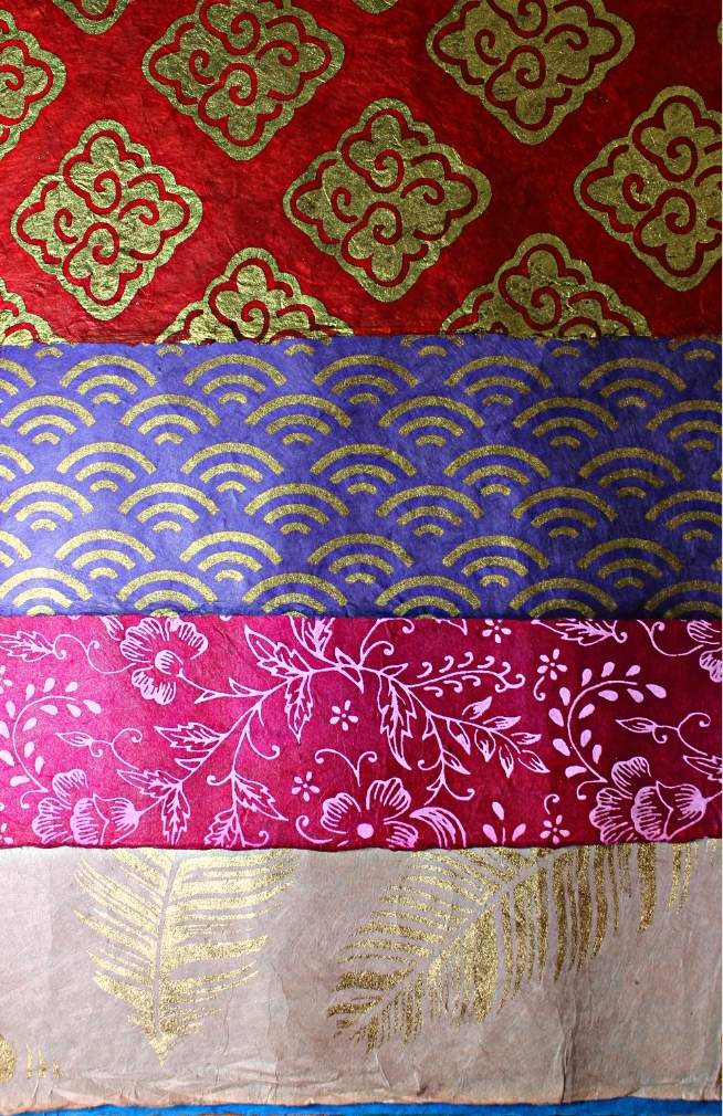 Fleur-de-Lis Handmade Lokta Dyed Wrapping Paper - Assorted