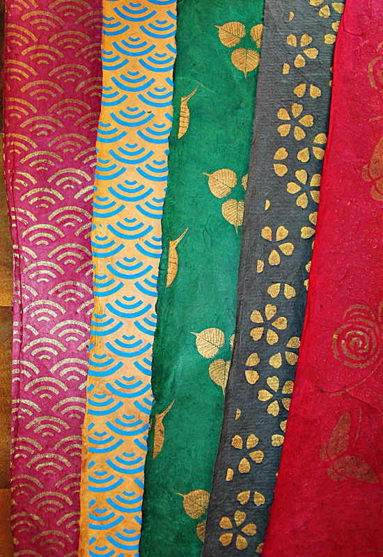 Fleur-de-Lis Handmade Lokta Dyed Wrapping Paper - Assorted