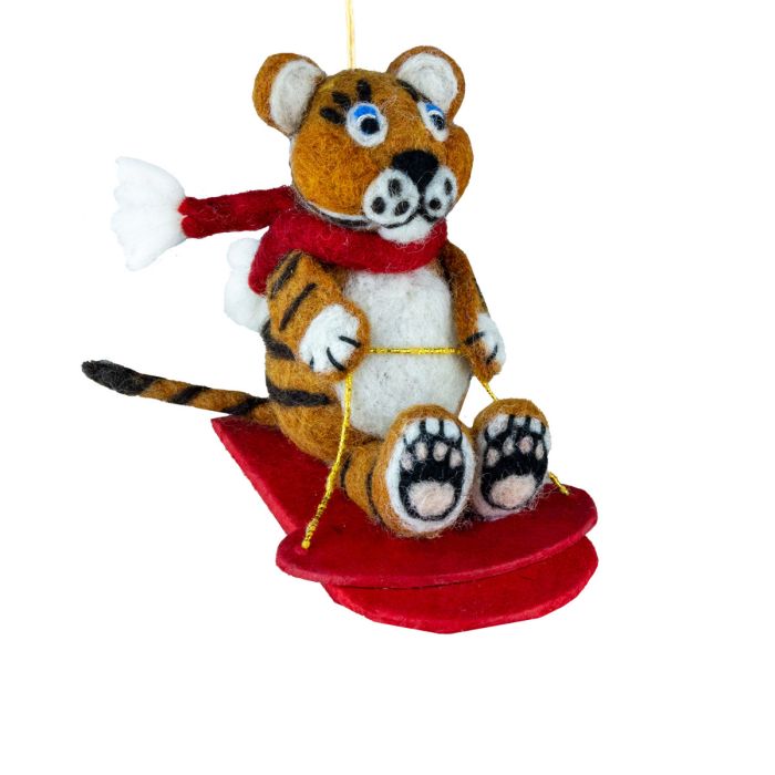 Sledding Tiger Felt Ornament