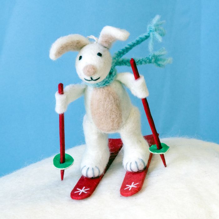 Skiing Bunny Felt Ornament