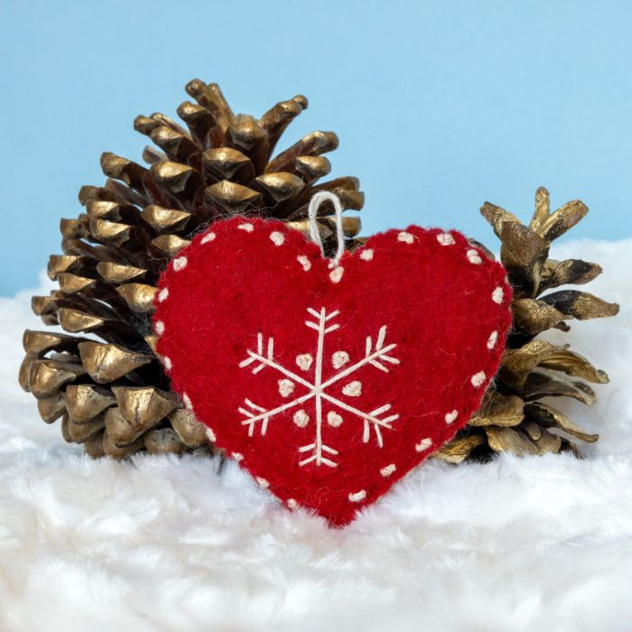 Reversible Red &amp; White Felt Heart Ornament