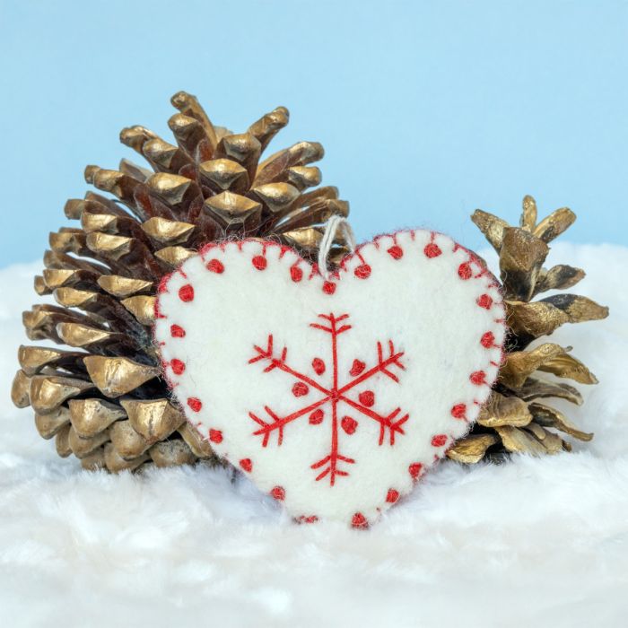Reversible Red &amp; White Felt Heart Ornament