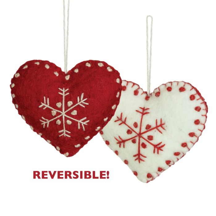 Reversible Red &amp; White Felt Heart Ornament