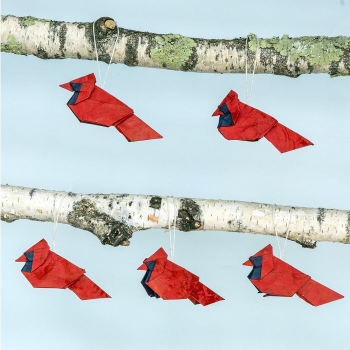 Origami Cardinal Ornaments - Set of 5