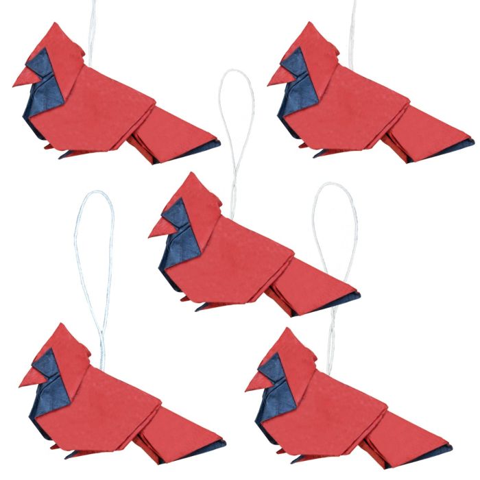 Origami Cardinal Ornaments - Set of 5
