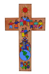 Painted Wood Children/Jesus/World Cross (6&quot; )