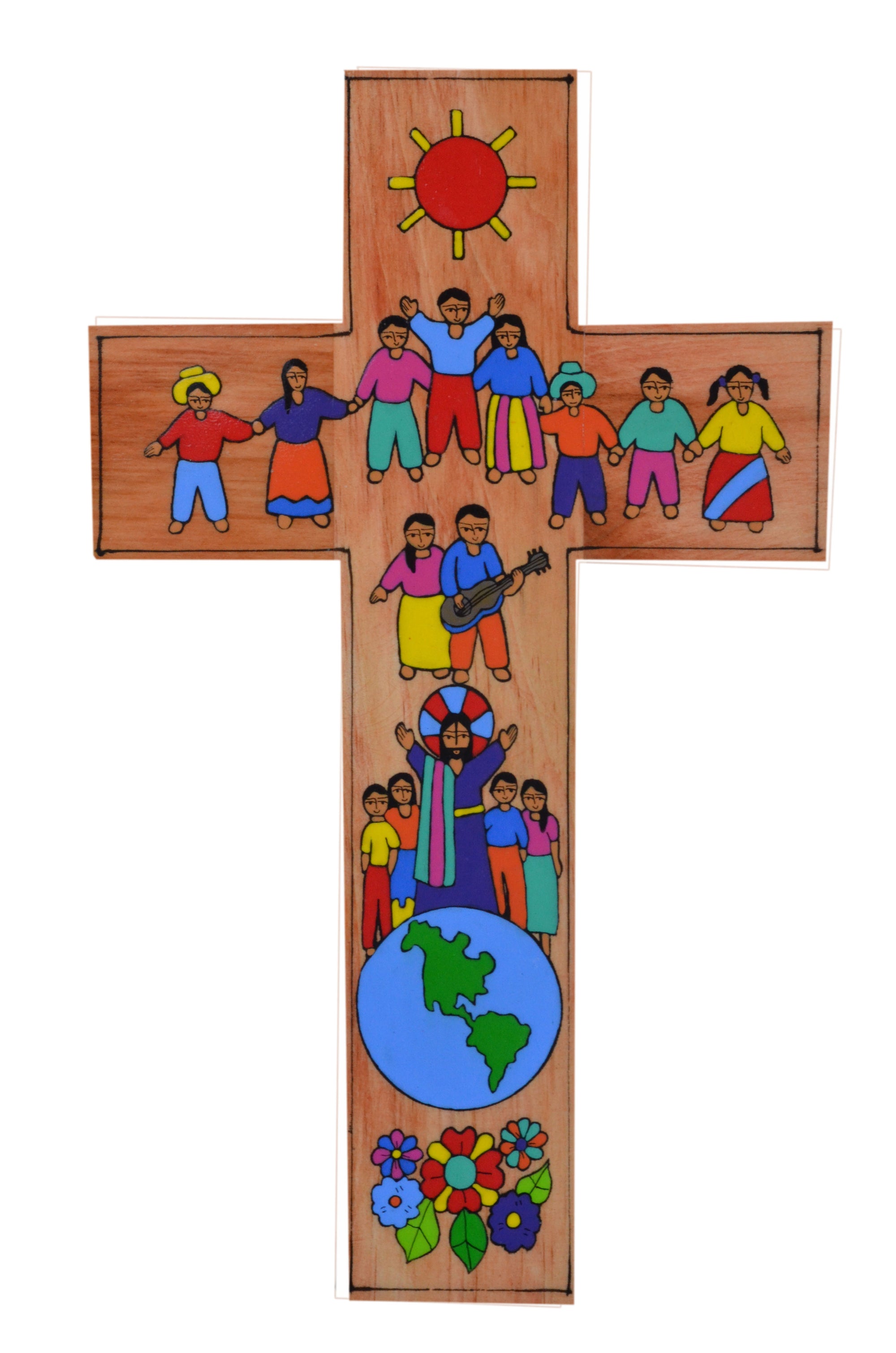 Painted Wood Children/Jesus/World Cross (6" )