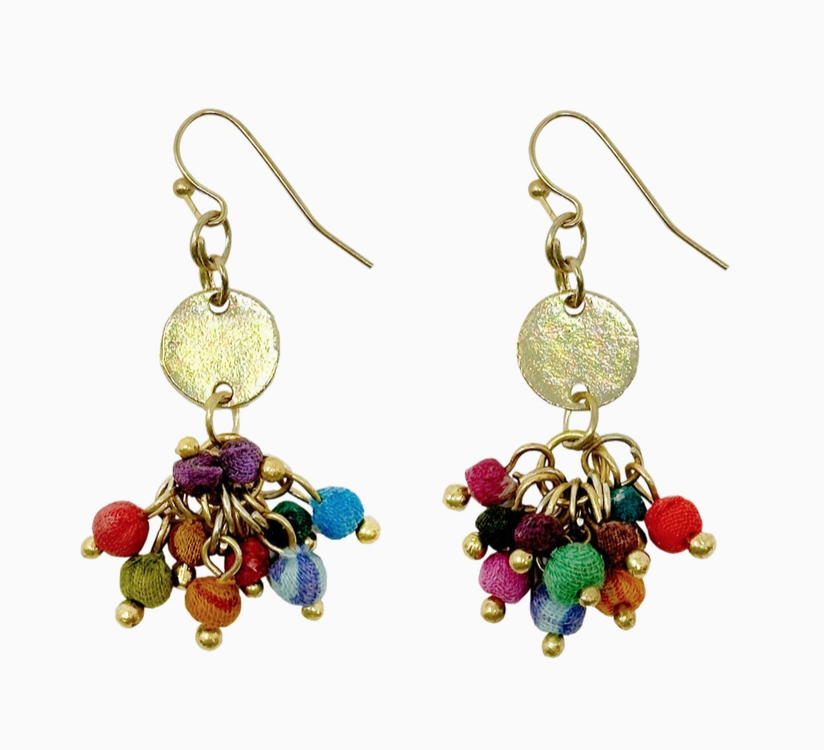 Kantha Cluster Charm Earrings