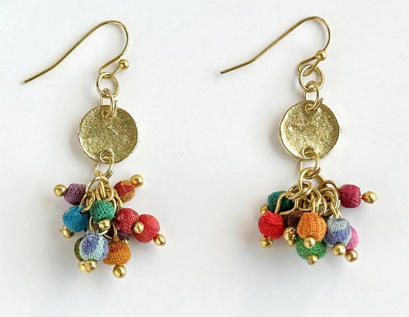 Kantha Cluster Charm Earrings