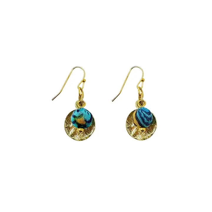 Kantha Bead &amp; Brass Disc Earrings